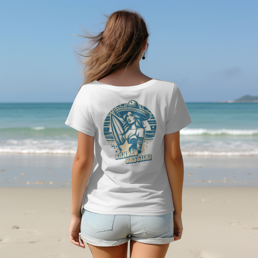 Surfer T-Shirt mit einem Girl und einem Surfbrett